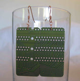 Insouciant Studios Dot Matrix Earrings Copper Olive Green Recycled Electronics Technology