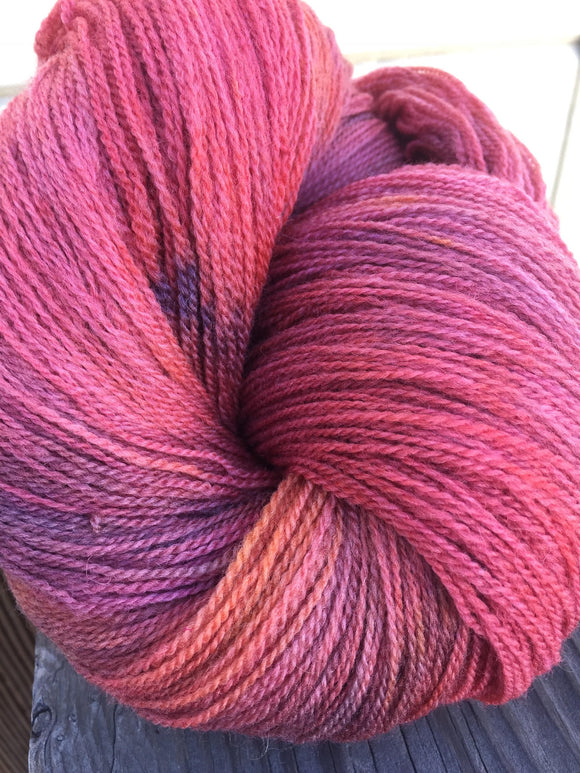 Hand Dyed Berry Merino Lace Yarn
