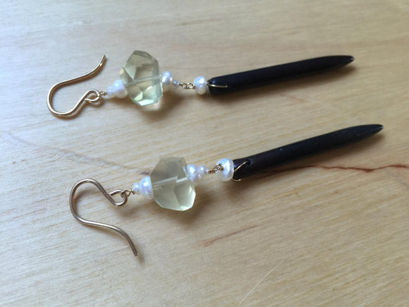 Insouciant Studios Quiver Earrings Howlite Pearl Citrine
