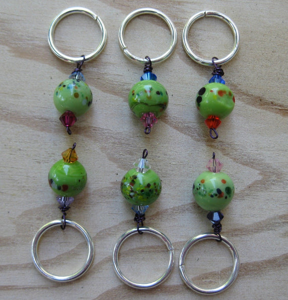 Woolpops Green Frit Knitting Stitch Markers