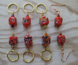 Red Frit Stitch Marker and Earring Set