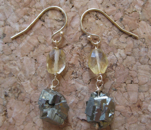 Insouciant Studios Totem Earrings Citrine and Pyrite