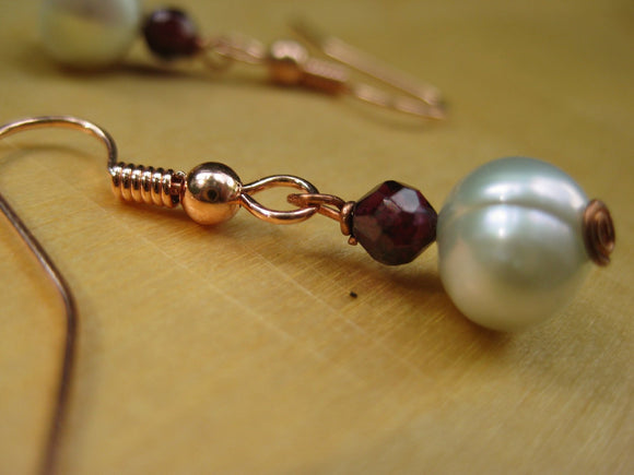 Insouciant Studios Jupiter Earrings Pale Seafoam Pearls and Garnet