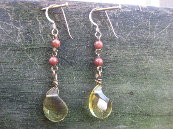 Insouciant Studios Glinting Earrings Citrine and Copper Goldstone Final Clearance