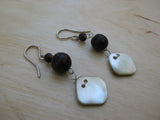 Insouciant Studios Buttons Earrings Wood and Antique Mother of Pearl Buttons