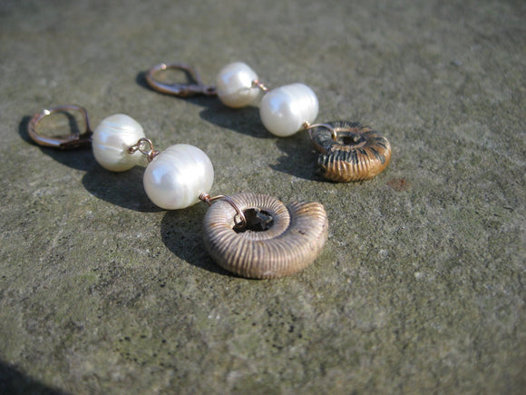Insouciant Studios Ocean Foam Earrings Ammonite and Pearl