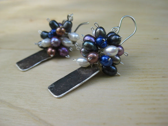 Insouciant Studios Fireworks Earrings  Pearl & Recycled Sterling Silver