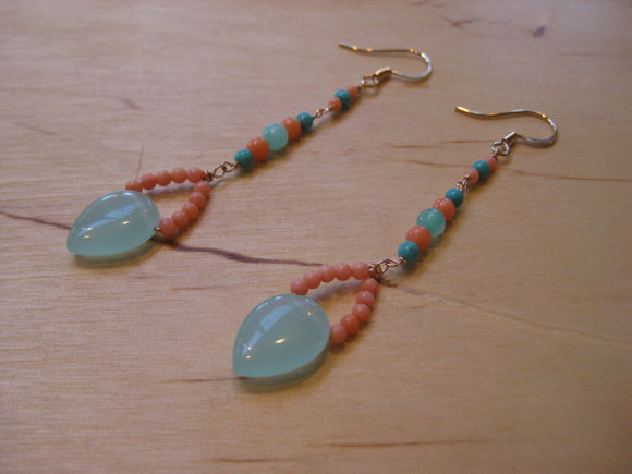 Insouciant Studios Beachy Earrings Coral and Chalcedony