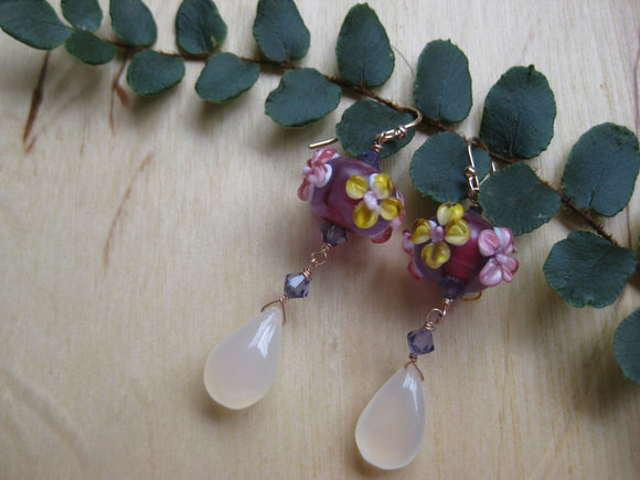 Insouciant Studios Pink Spring Earrings Floral Lampwork