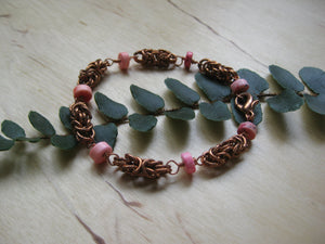 Insouciant Studios Pink Flame Byzantine Chain Bracelet