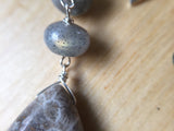 Greige Earrings Fossil Coral and Labradorite