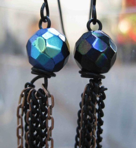 Insouciant Studios Midnight Earrings Brass and Black Chain Dangle